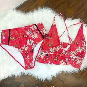 NWT Cupshe Size XL Bikini Floral Butterflies high waist NEW